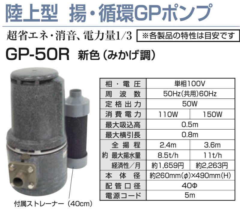画像1: 【取寄商品】タカラ工業　GP-50R 陸上型ポンプ 100V 50W 屋外使用可　お支払い方法銀行振込のみ (1)